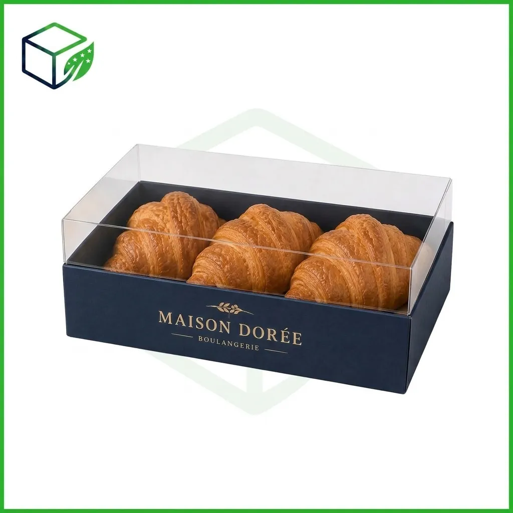Custom Croissant Rigid Presentation Box with Clear Lid