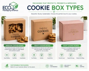 Custom cookie boxes including window, kraft, and rigid gift styles