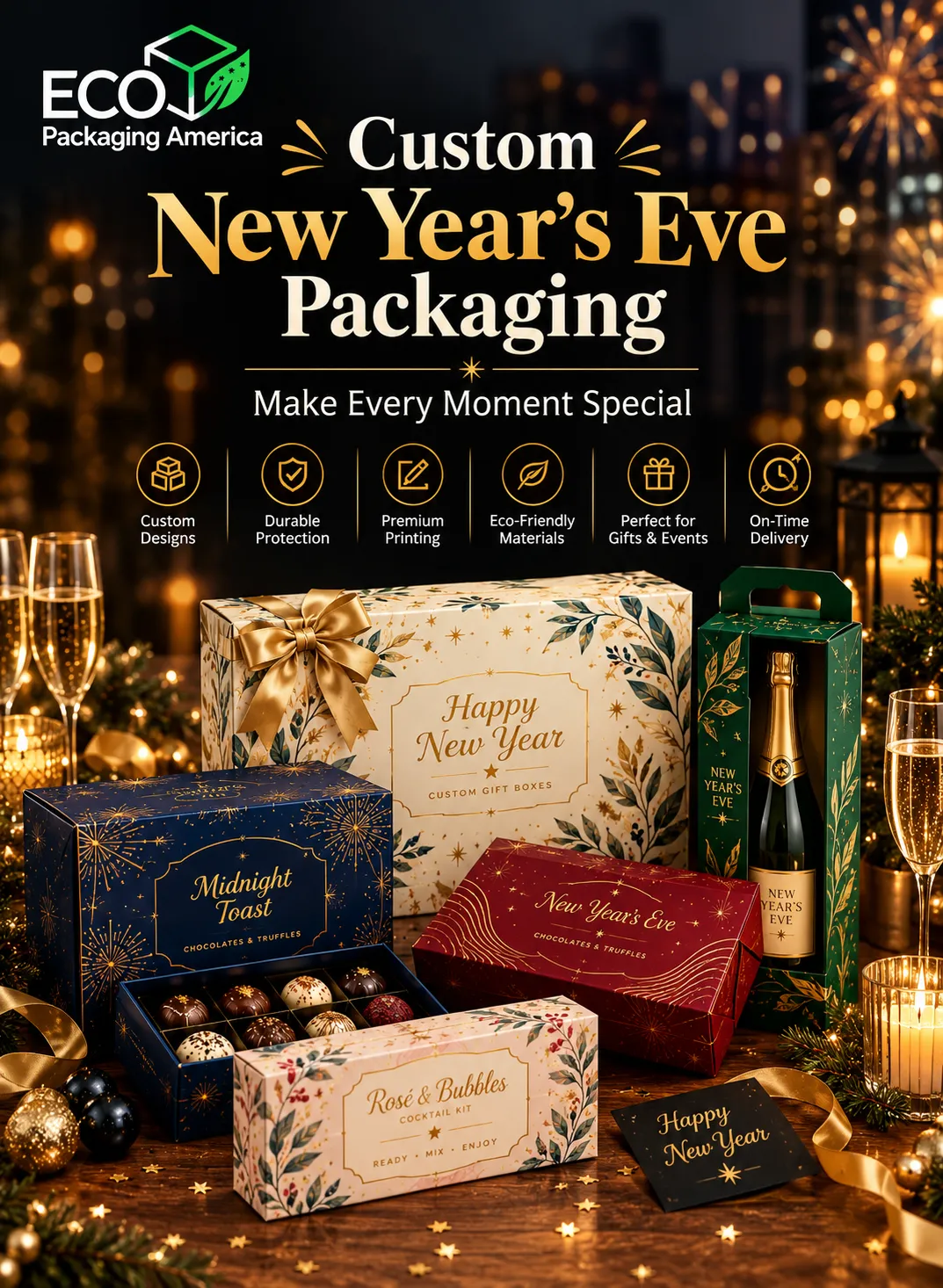 Eco Packaging America custom New Year's Eve packaging